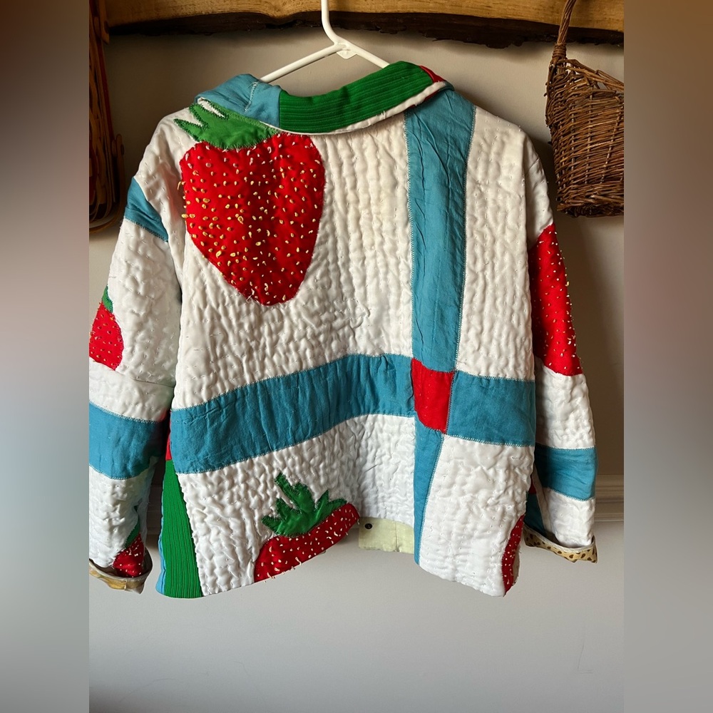 Vintage Patchwork Quilt Strawberry Jacket Coat Bl… - image 2